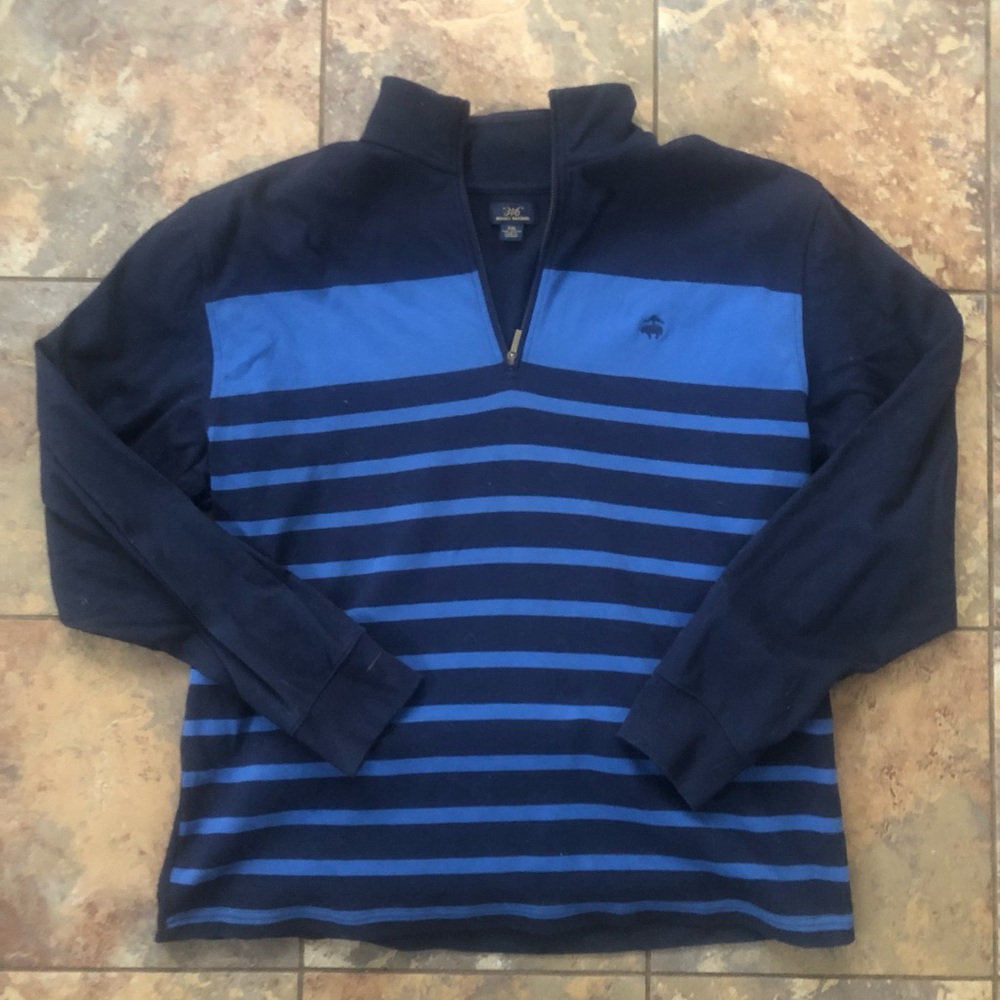 Brooks Brothers men’s XXL Blue and Navy Striped Quarter-Zip Pullover MINT
